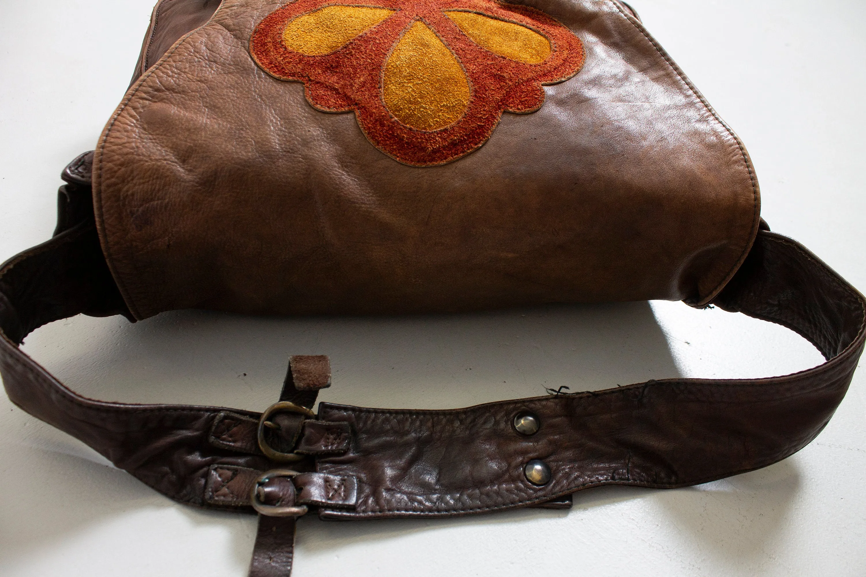 1970s Boho Bag Brown Patchwork Leather Artisan