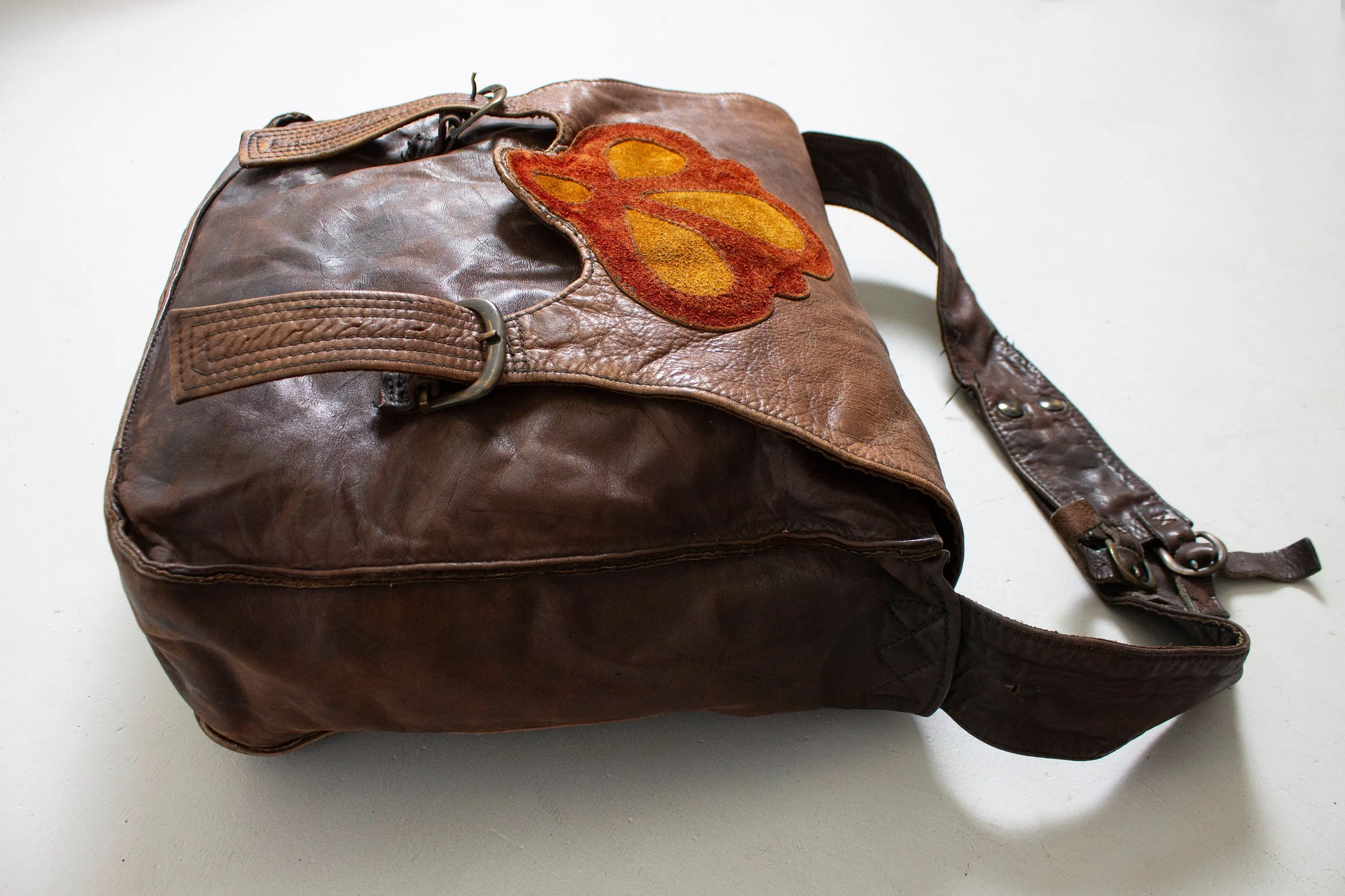 1970s Boho Bag Brown Patchwork Leather Artisan