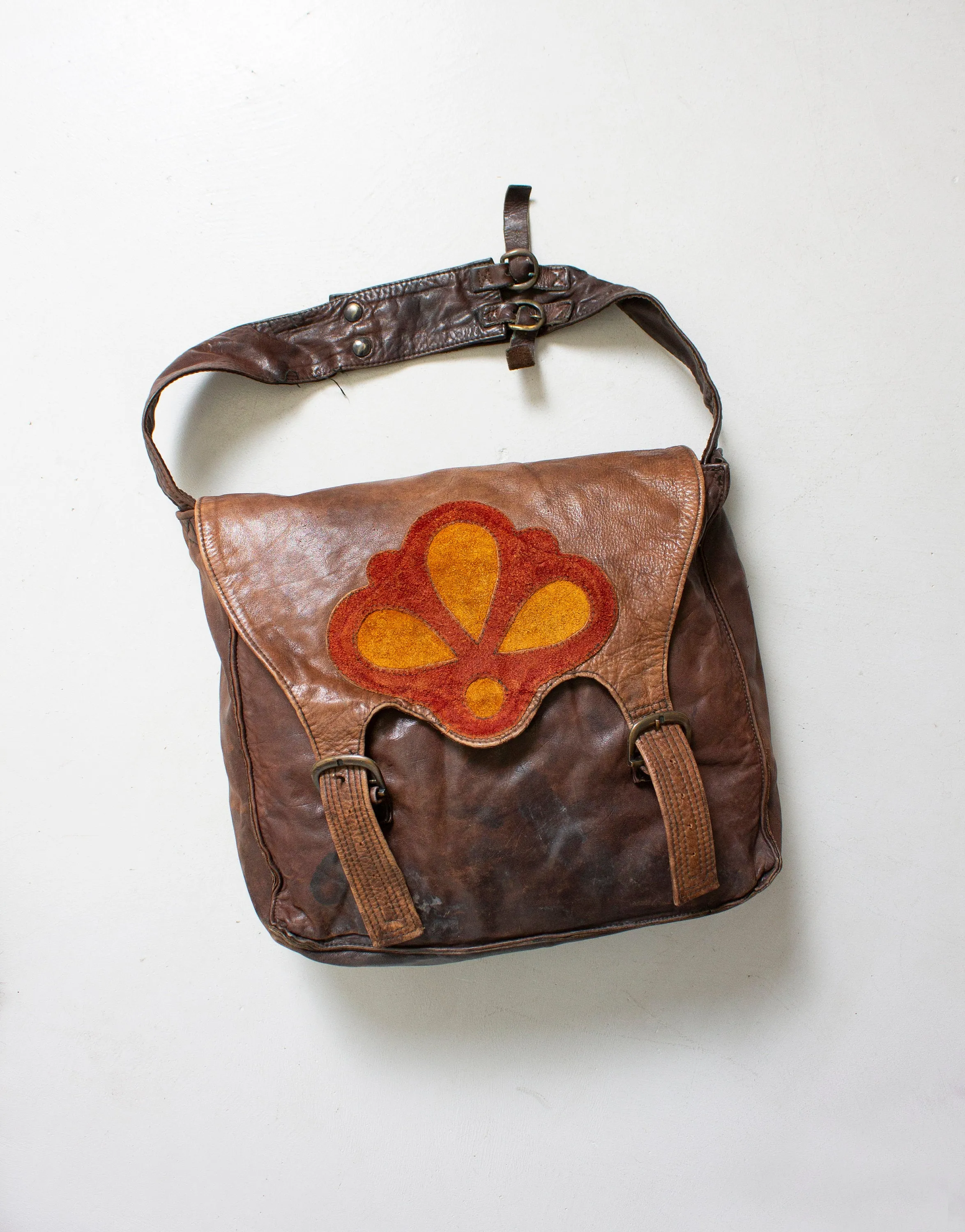 1970s Boho Bag Brown Patchwork Leather Artisan