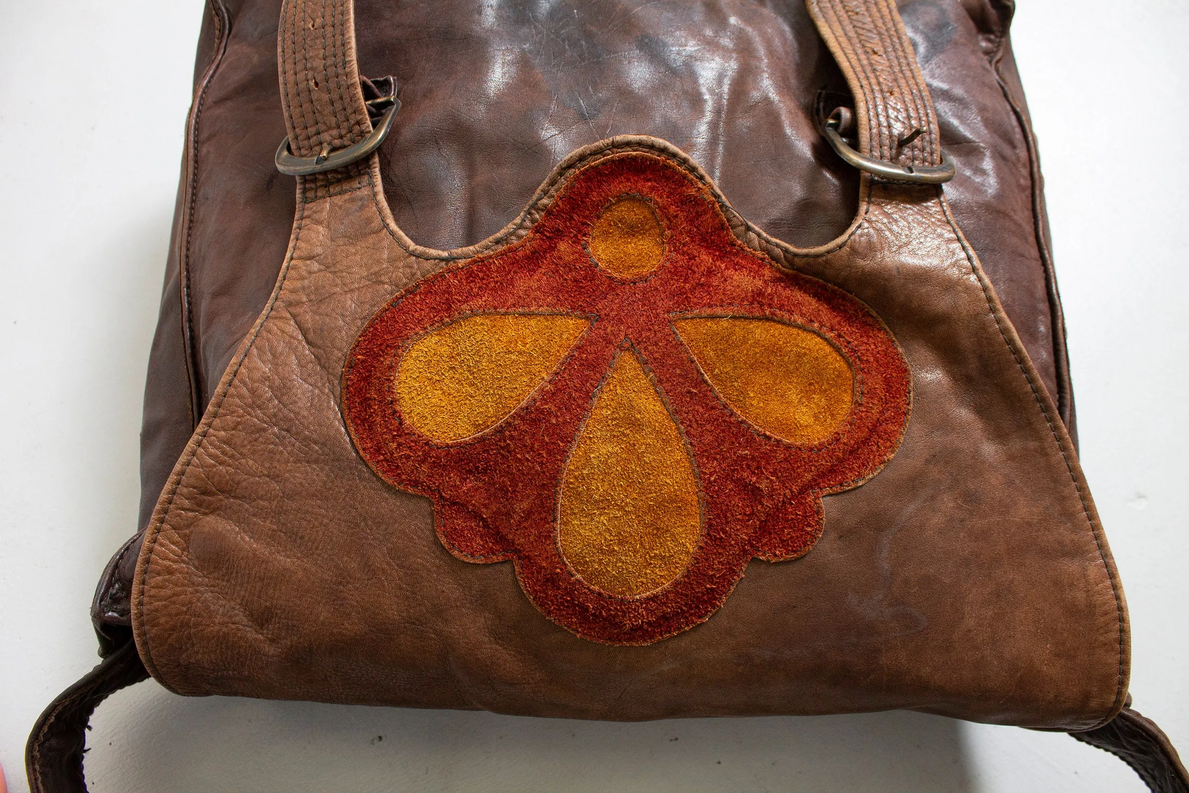 1970s Boho Bag Brown Patchwork Leather Artisan