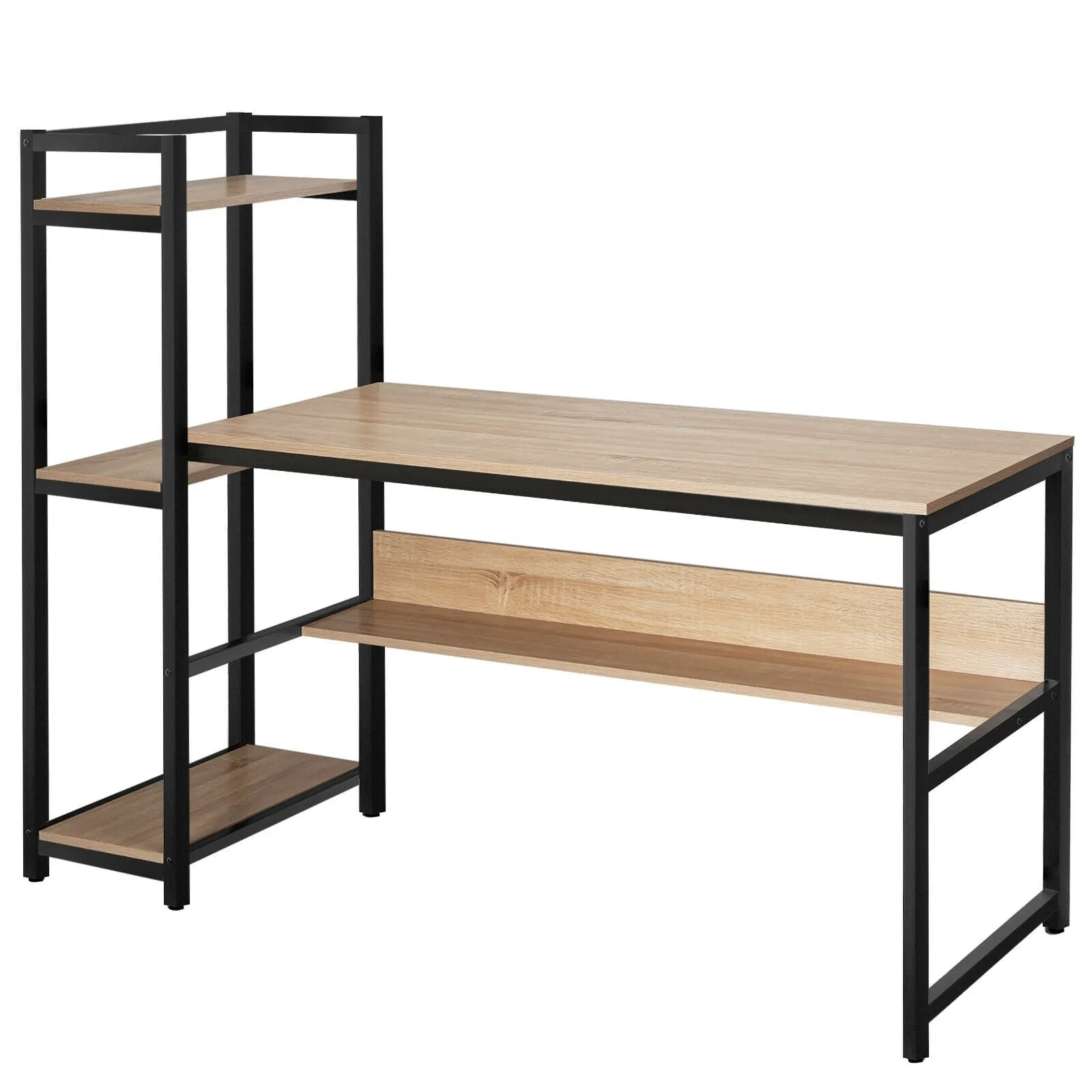 59" Home Computer Desk with 4-Tier Storage Shelves - Natural