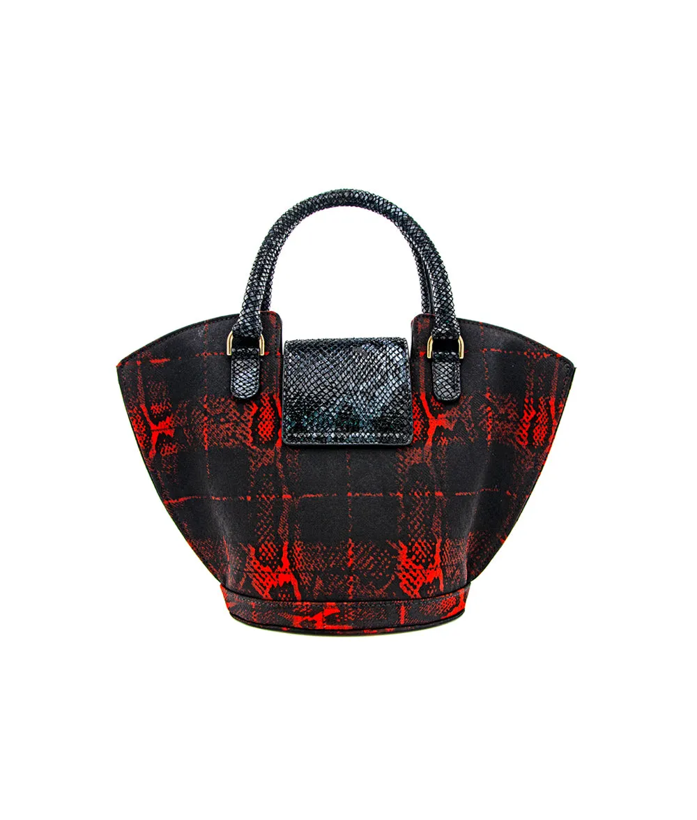 Abanico Large in Red Tartan/Black Leather