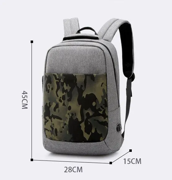 Anti Theft WaterProof Smart Camouflage BackPack with USB Port-Grey