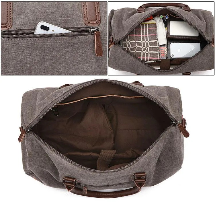 Authentic Unisex Leather And Canvass Mini Travelers Bag- Grey