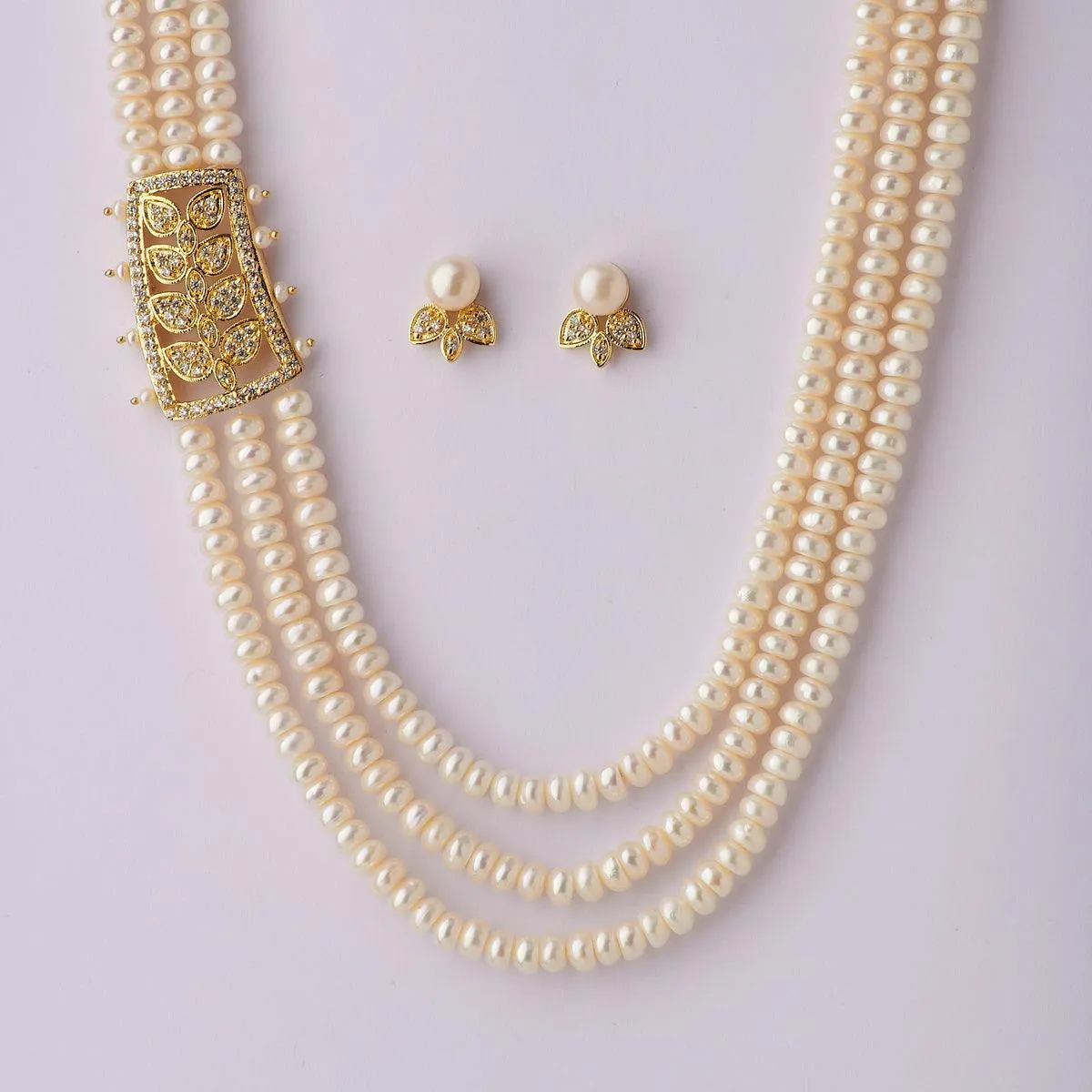 Beautiful Leaf Real Pearl Necklace Set