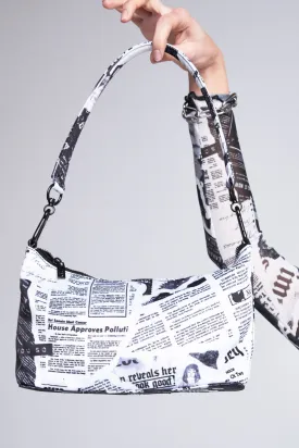 Black & White Newspaper Print Shoulder Bag