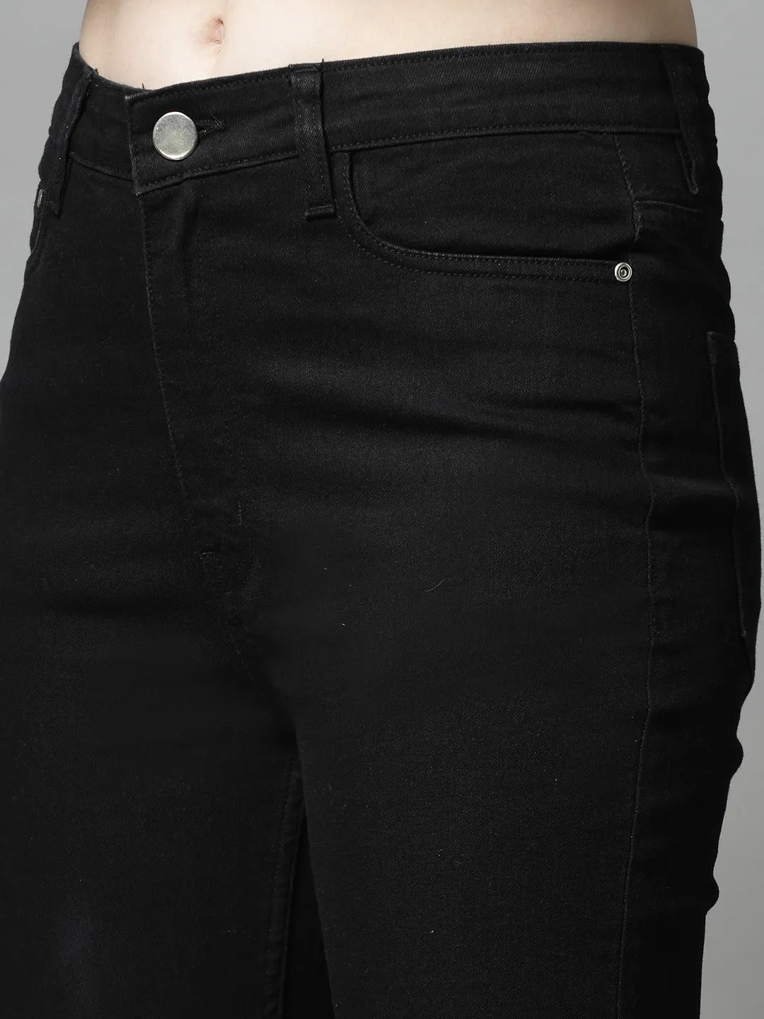 Bootcut Black Cotton Blend Solid Denim Jeans