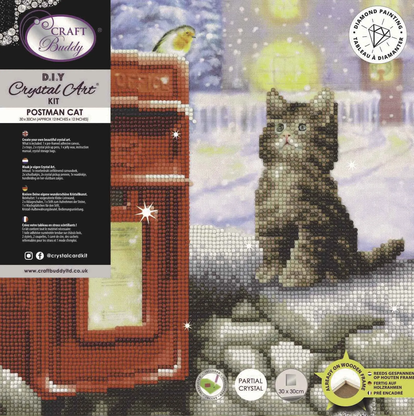 CAK-A108M: Postman Cat, 30x30cm Crystal Art Kit