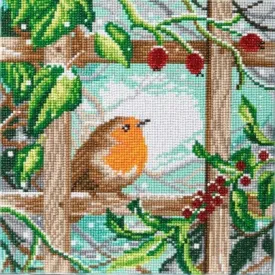 CAK-A142M: Robin at the Fence Crystal Art 30*30cm Canvas