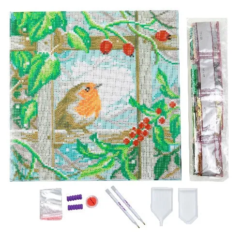 CAK-A142M: Robin at the Fence Crystal Art 30*30cm Canvas