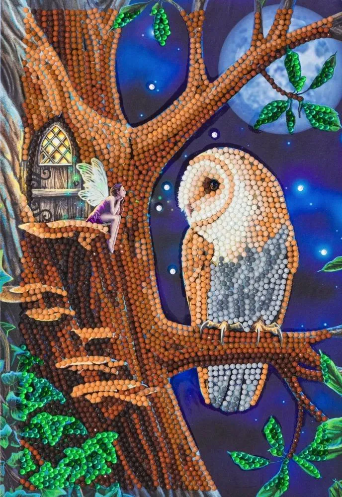 CANJ-1 "Owl and Fairy Tree" Crystal Art Notebook Kit, 26 x 18cm