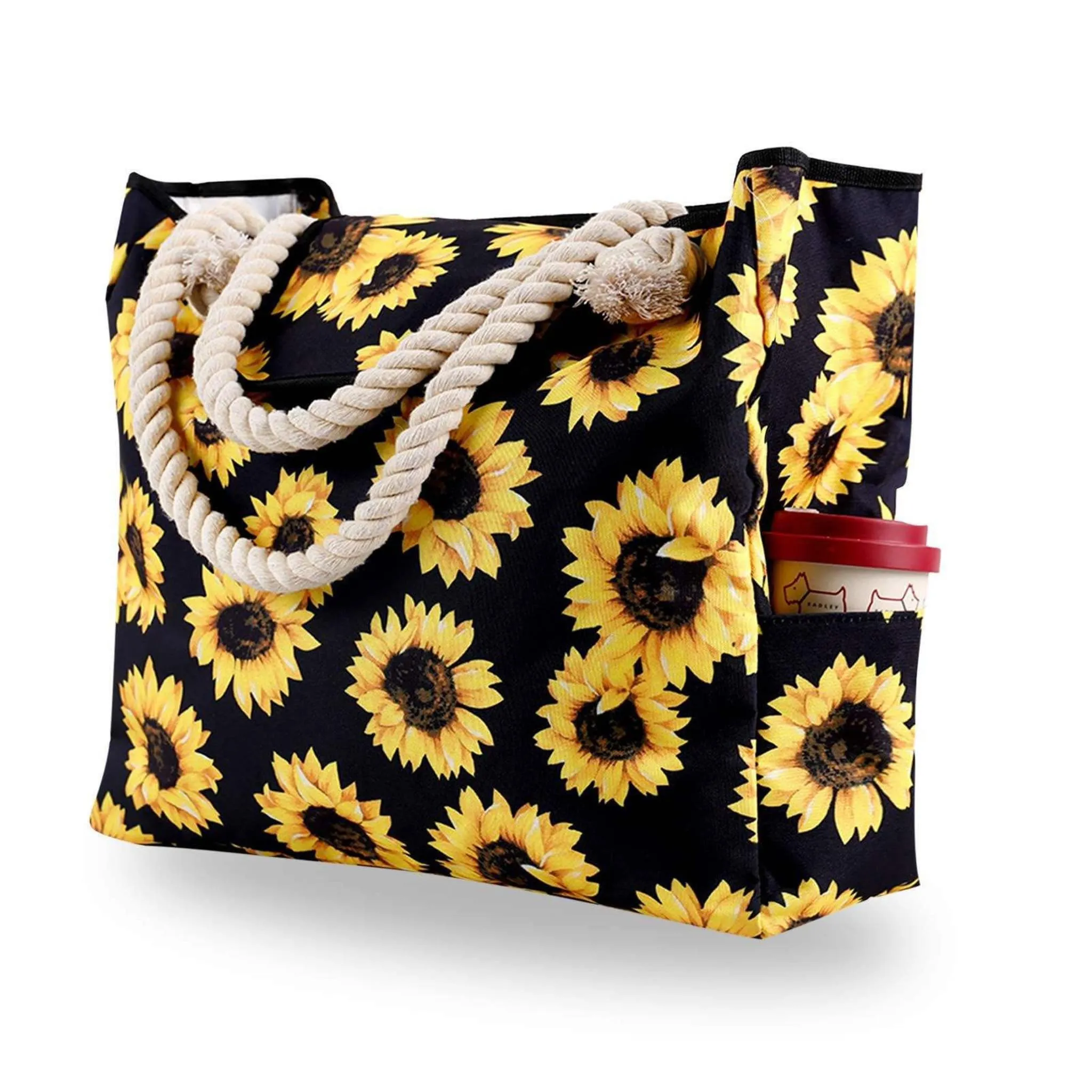 Canvas Beach Bag with Rope Handles - Sunflower