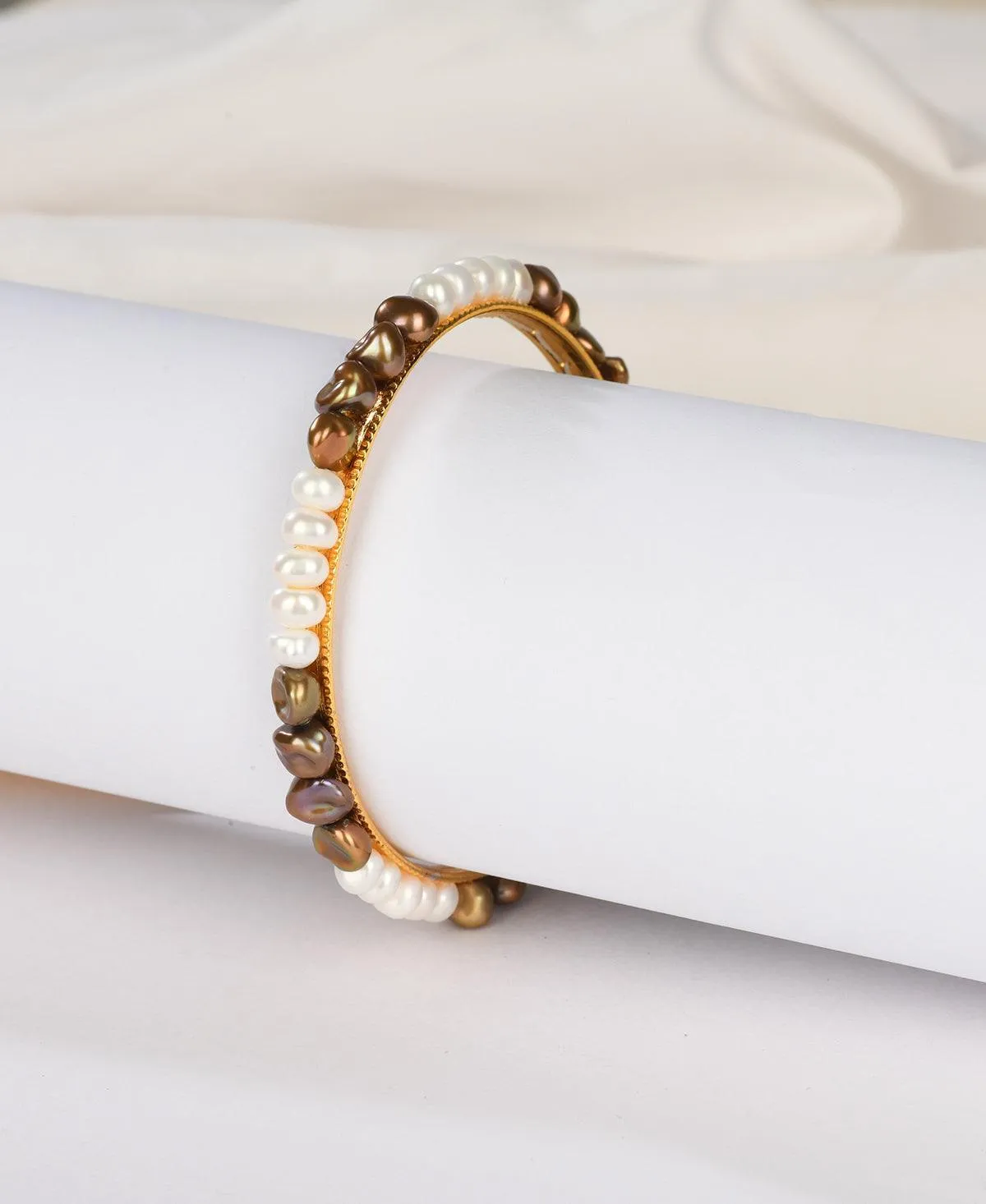 Classy White and Brown Pearl Bangle