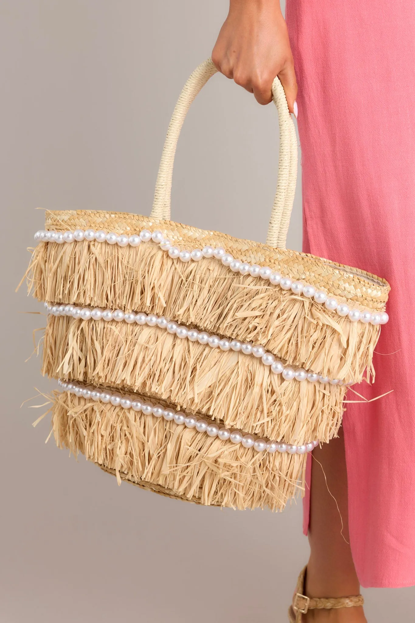 Coastal Carryall Straw Fringe Tote Bag