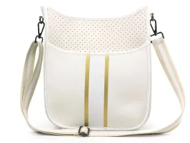 Cream Gold Stripe Neoprene Messenger Bag with Stripe Strap