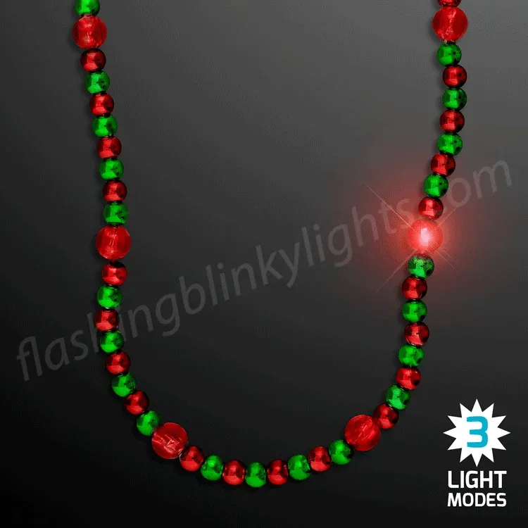 Deluxe Light Up Red/Green Beads Flashing Holiday Necklace