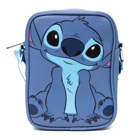 Disney Vegan Leather Cross Body Backpack for Men and Women with Adjustable Strap, Lilo and Stitch Stitch Character Close Up Face and Back, Blue