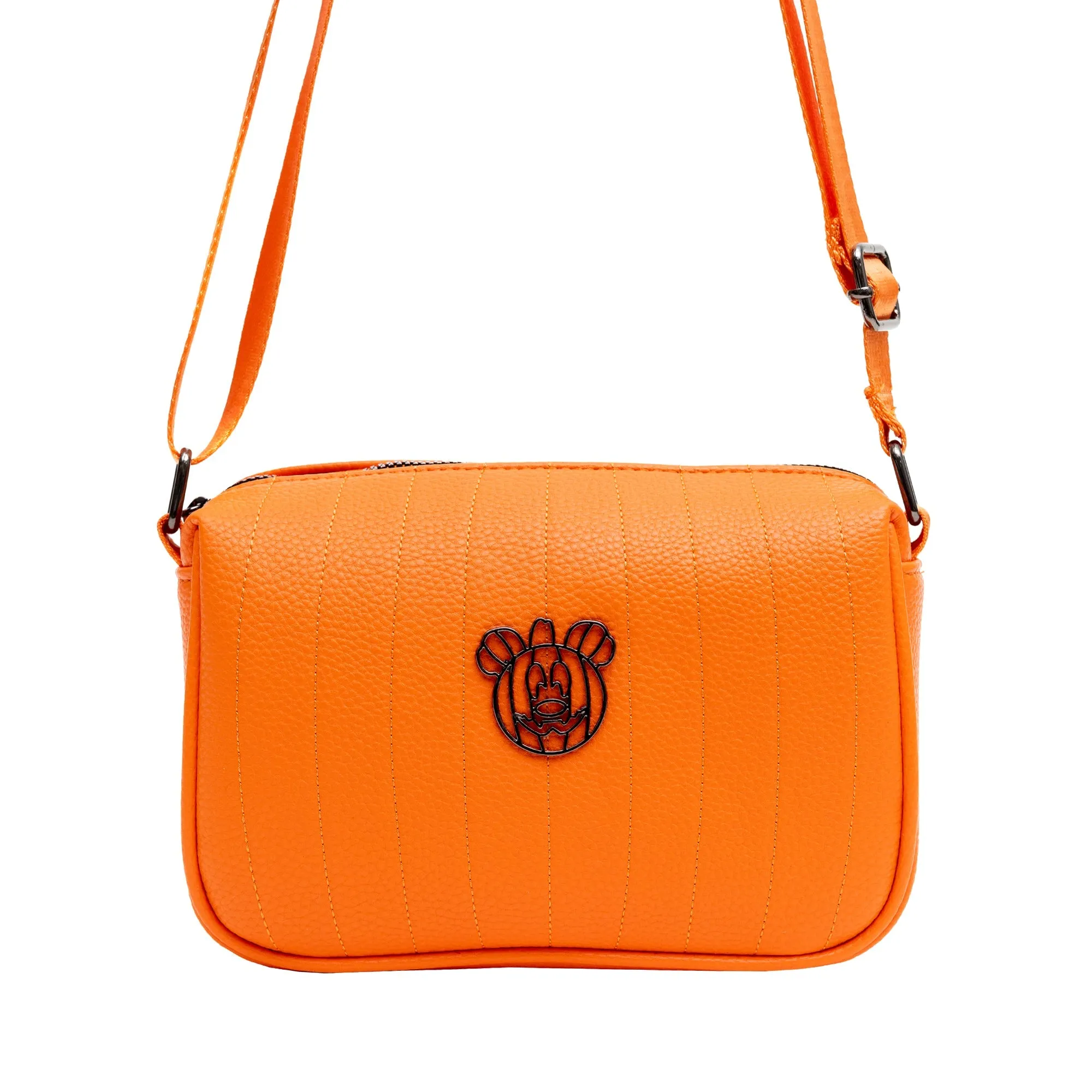 Disney Vegan Leather Cross Body Rectangle Bag, Mickey Mouse Halloween Jack O Lantern, Orange, 8.5" x 6.5"