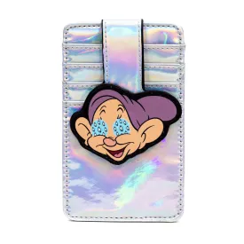 Disney Vegan Leather Wallet, ID Card Holder, Snow White Dopey Diamond Eyes Iridescent Holographic, Silver, 3.0" x 5.0"