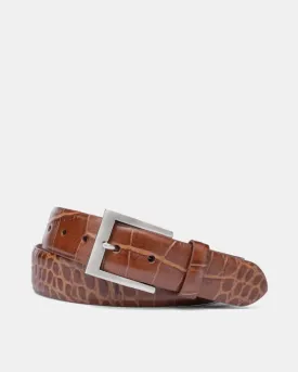 Embossed Croc Belt in Cognac Leather