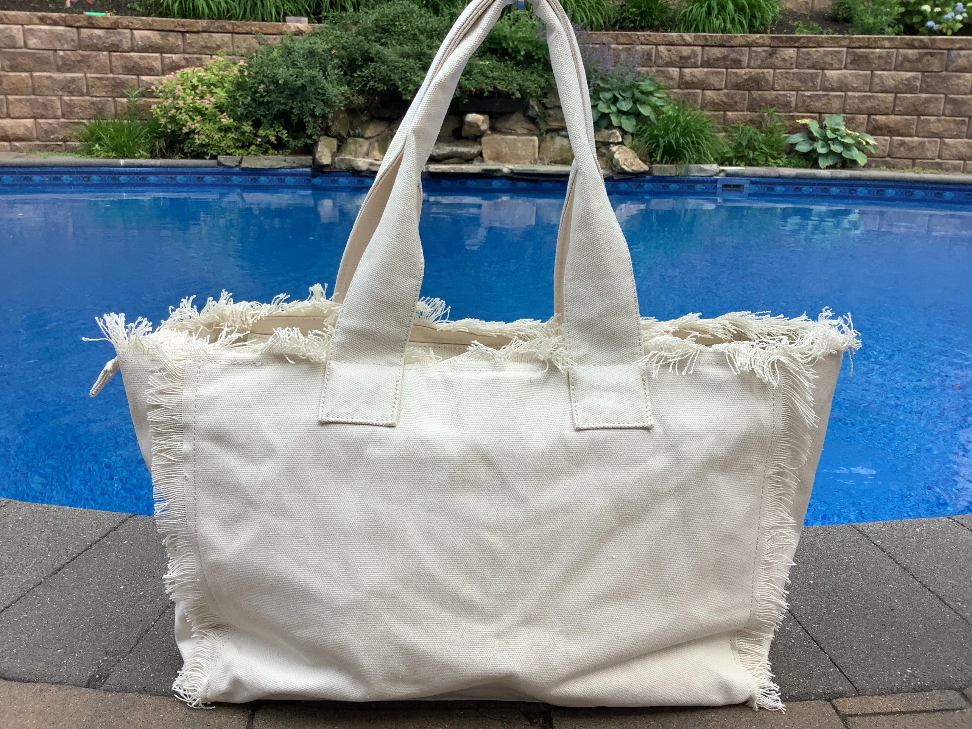 Evil Eye Fringe Canvas Tote -Cream