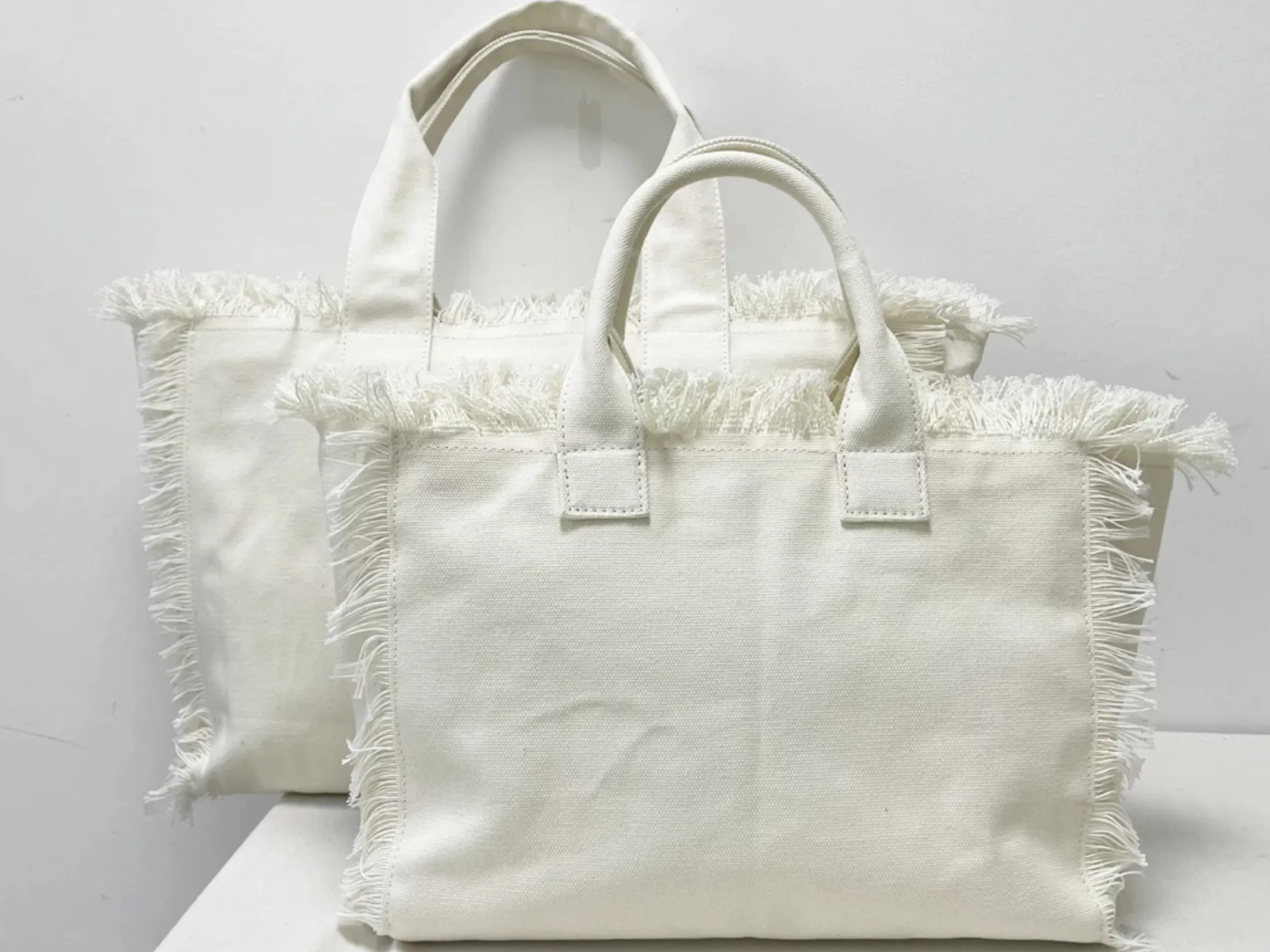 Evil Eye Fringe Canvas Tote -Cream