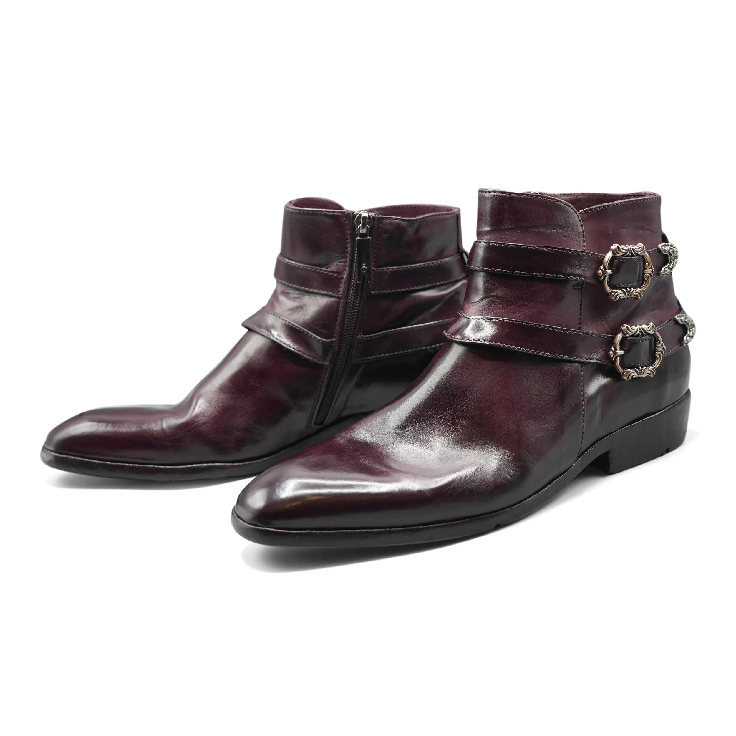 FLOR3B - Burgundy Double Strap Ankle Boot