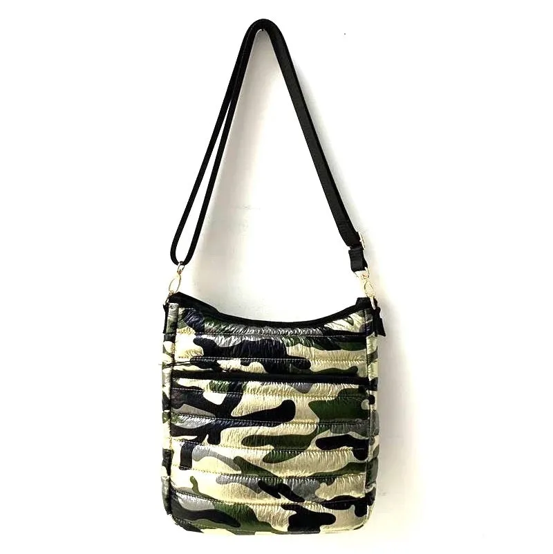 Gold Metallic Camo Quilted Crossbody Messenger bag