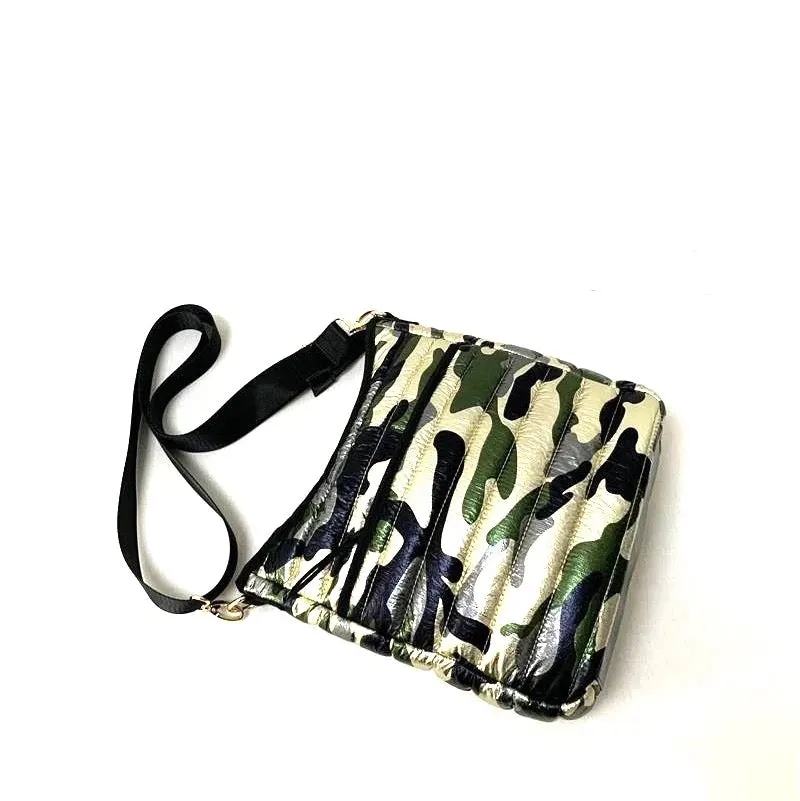 Gold Metallic Camo Quilted Crossbody Messenger bag