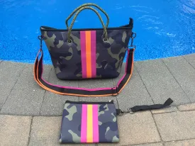 Green Camo w/ Pink & Orange Stripe Mini cross shoulder neoprene bag 💚💗🧡