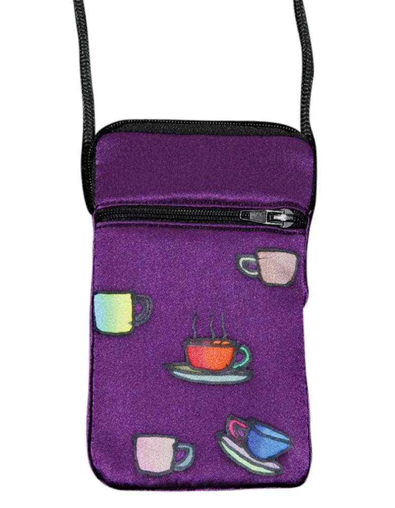 Hand-Painted Silk Cell Phone Mini-Purse - Cups