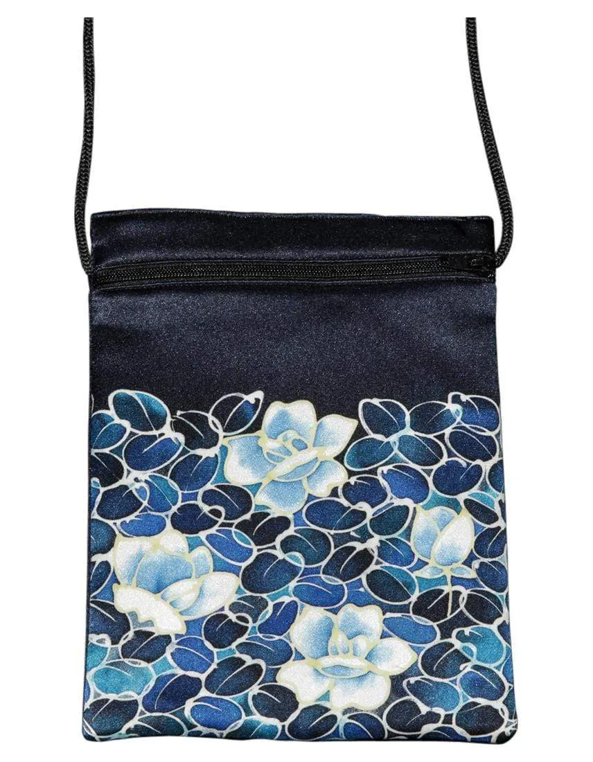 Hand-Painted Silk Passport Bag - Monochrome Flower