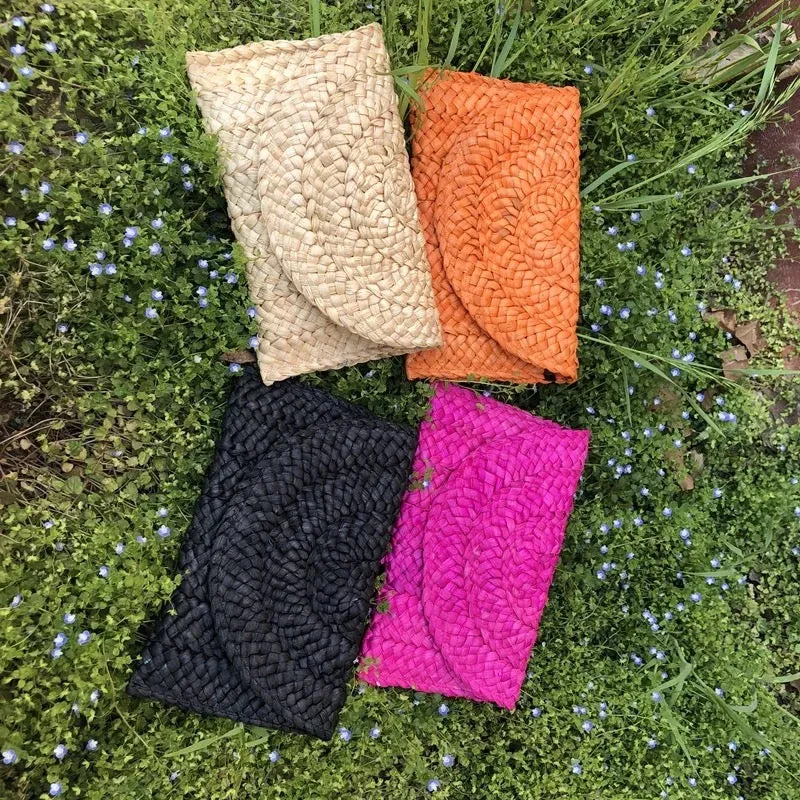 Handmade Woven Straw Clutch Rattan Bag - Assorted Colors