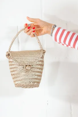 Jane Gold Woven Leather Wicker Basket Bag - ByAdushka