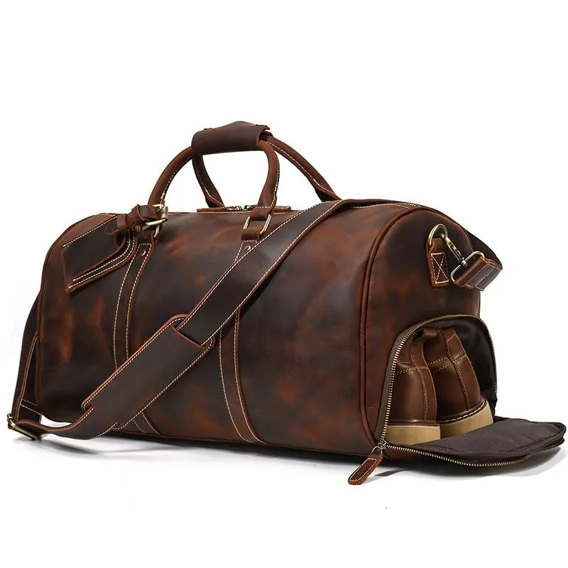 Jonathan Crazy Horse Leather Duffel Bag With Shoe Pocket