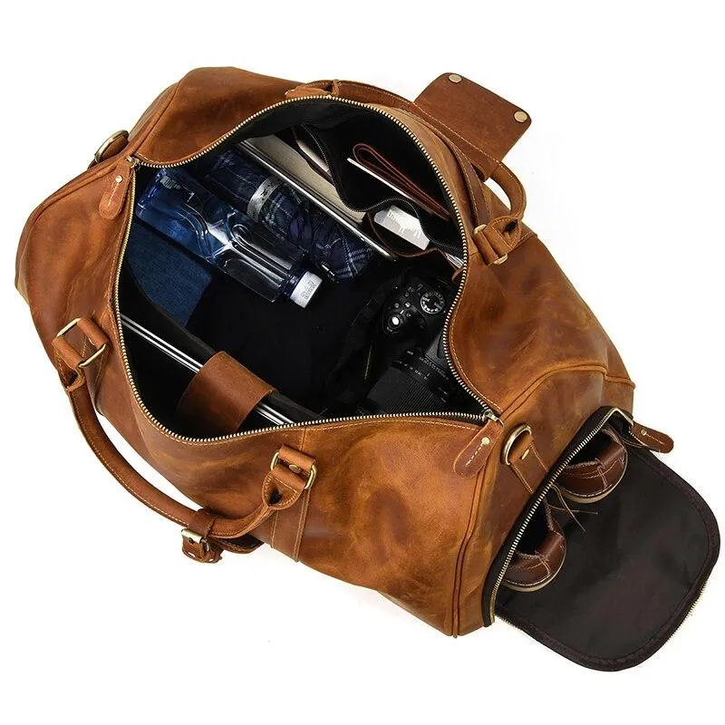 Jonathan Crazy Horse Leather Duffel Bag With Shoe Pocket