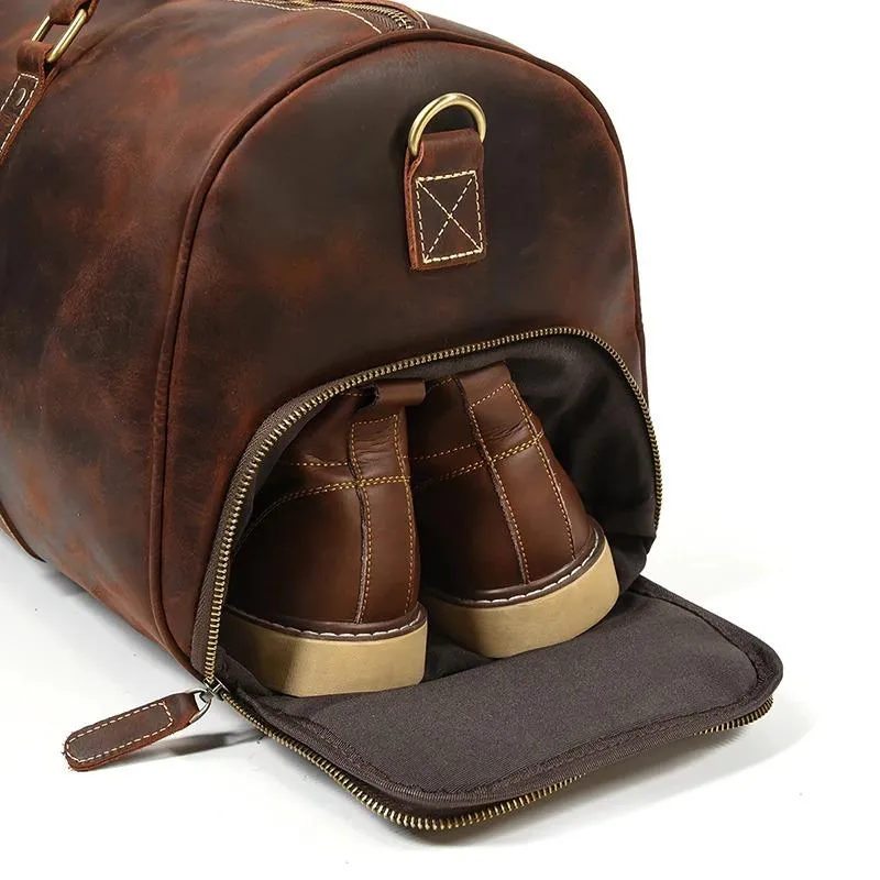 Jonathan Crazy Horse Leather Duffel Bag With Shoe Pocket