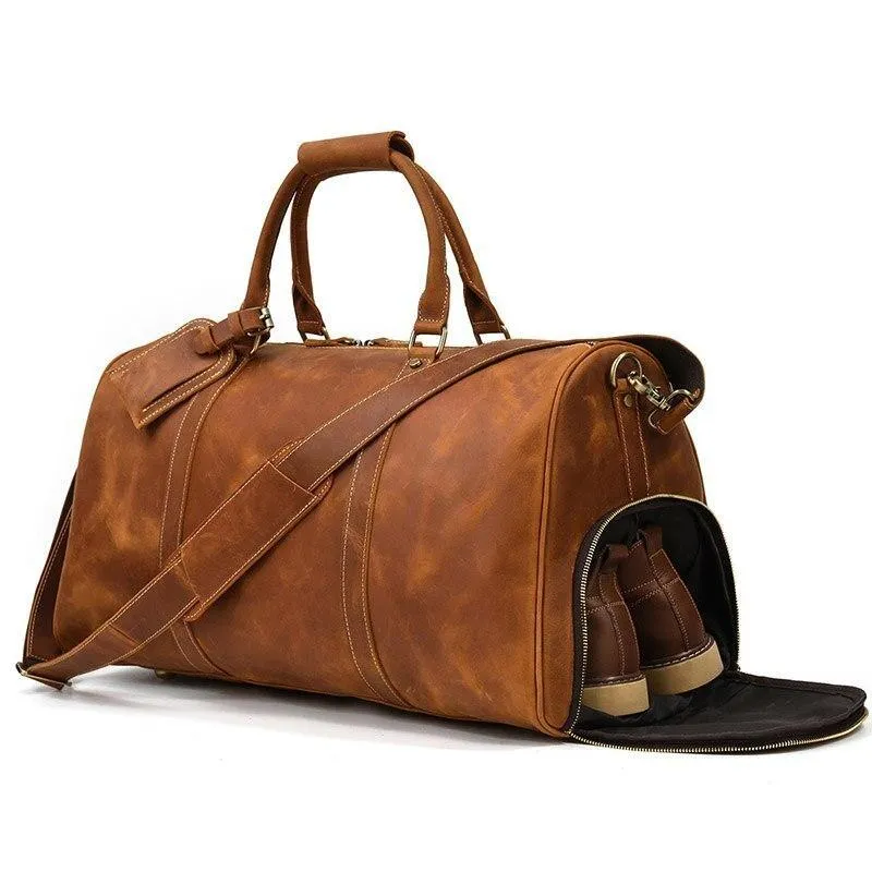 Jonathan Crazy Horse Leather Duffel Bag With Shoe Pocket