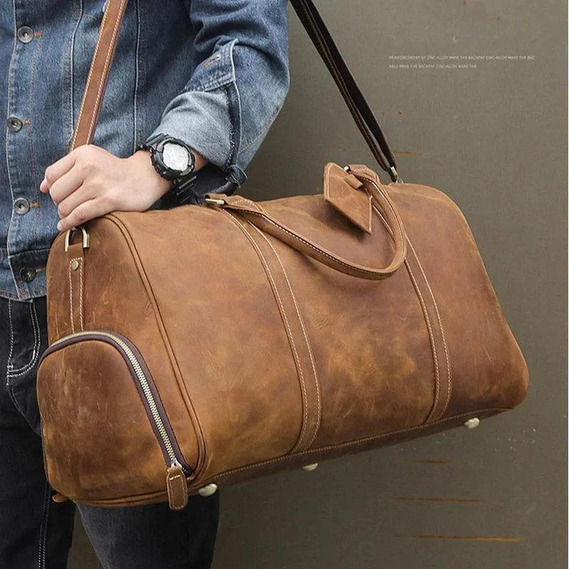 Jonathan Crazy Horse Leather Duffel Bag With Shoe Pocket