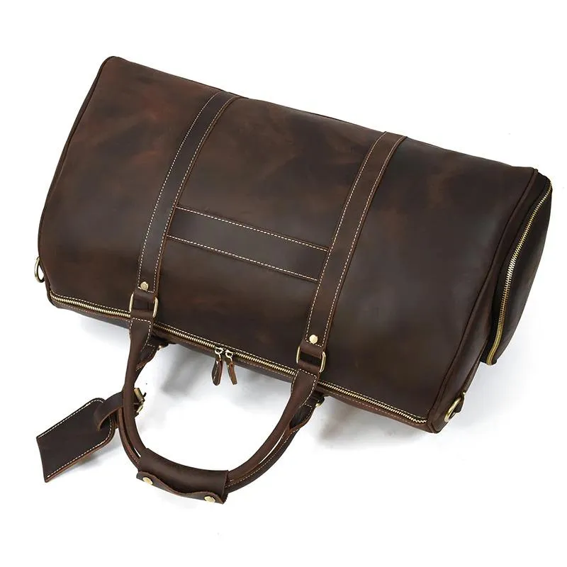 Jonathan Crazy Horse Leather Duffel Bag With Shoe Pocket