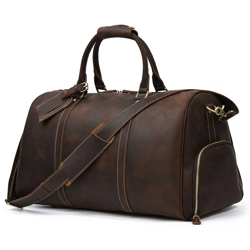 Jonathan Crazy Horse Leather Duffel Bag With Shoe Pocket