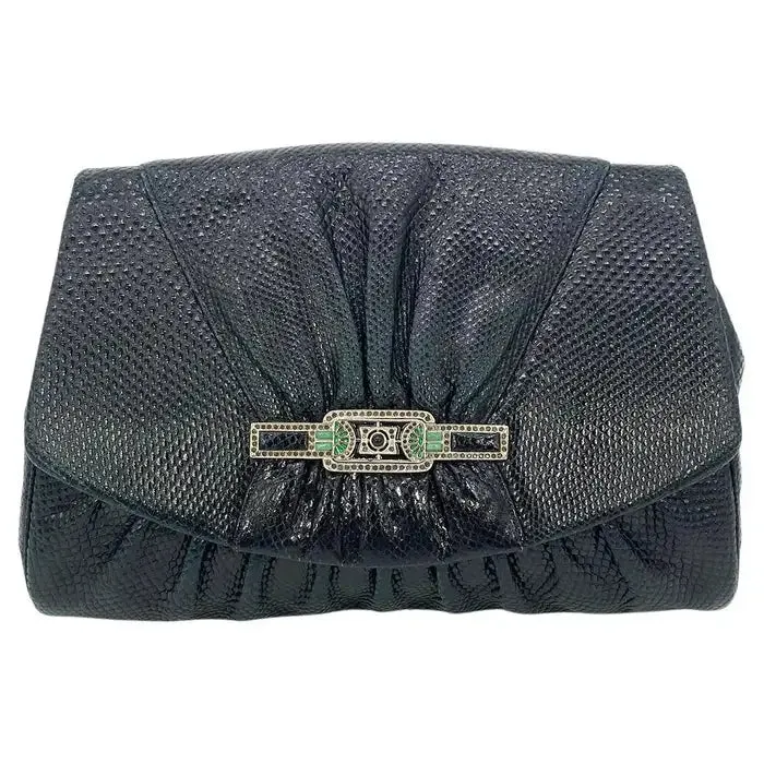 Judith Leiber Black Lizard Top Flap Bag