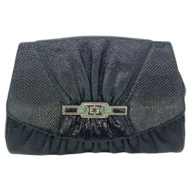 Judith Leiber Black Lizard Top Flap Bag