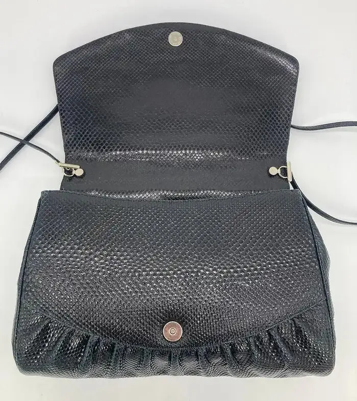 Judith Leiber Black Lizard Top Flap Bag