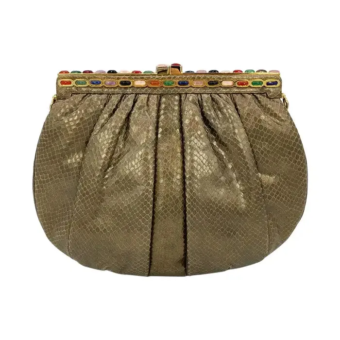 Judith Leiber Bronze Snakeskin Clutch