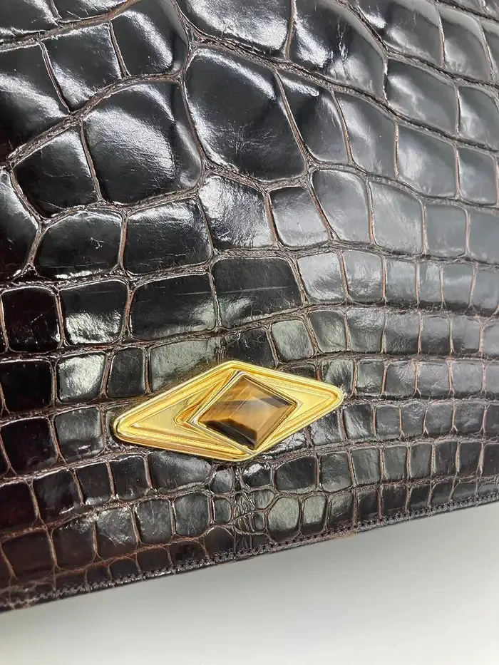 Judith Leiber Brown Alligator Clutch