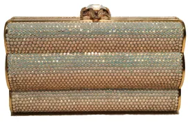 Judith Leiber Iridescent Swarovski Crystal Gold Minaudiere Evening Bag Clutch