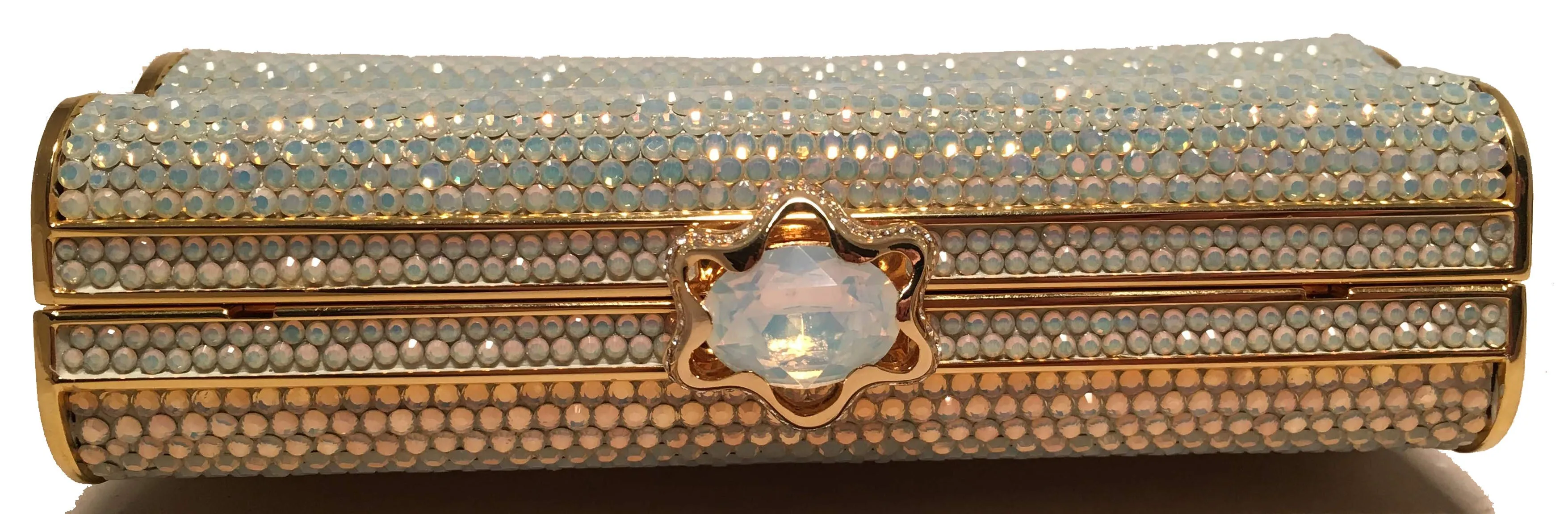 Judith Leiber Iridescent Swarovski Crystal Gold Minaudiere Evening Bag Clutch