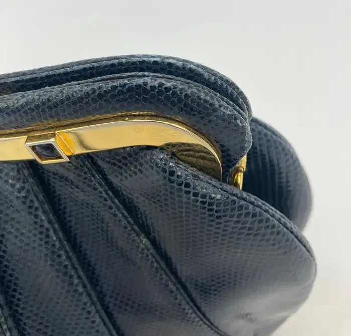 Judith Leiber Navy Lizard Lapis Stone Clutch