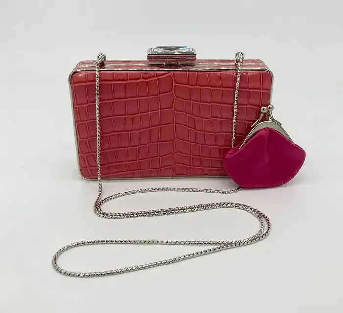 Judith Leiber Pink Alligator Box Clutch